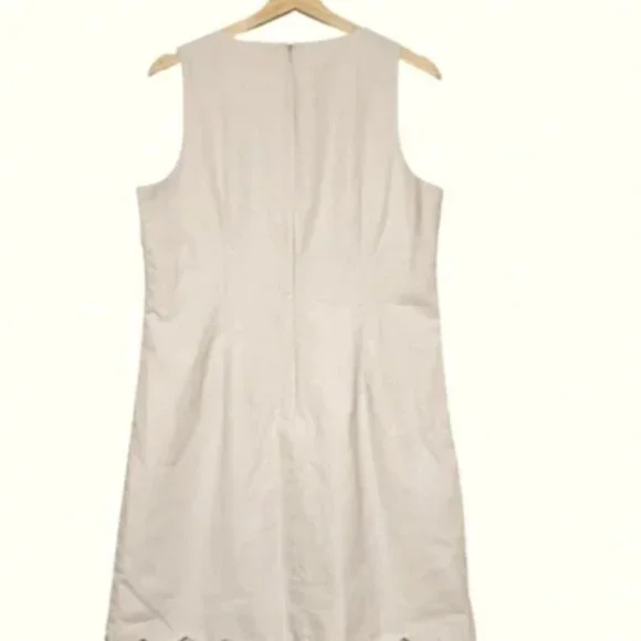 J.Crew Linen Scalloped Mini Dress Size 14 Beige Sleeveless Summer Shift Dress - Picture 3 of 9